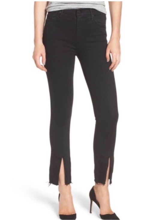 MOTHER Denim - Mother Black Insider Slit Ankle Fray Crop Flare Jeans in Not Guilty